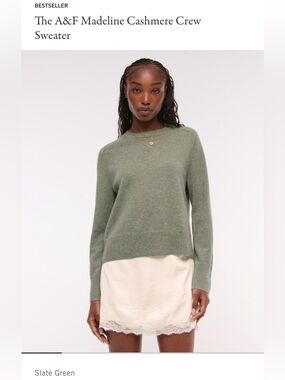 Abercrombie Cashmere Crew Sweater. Slate Green. Small. NWT. 100% Cashmere.